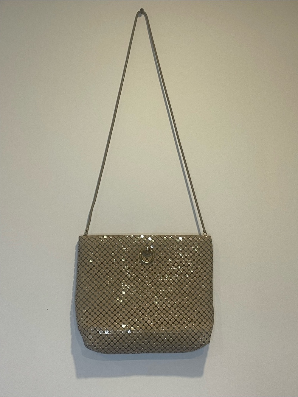 Vintage Metallic Sequined Beige Crossbody Bag - Unbranded